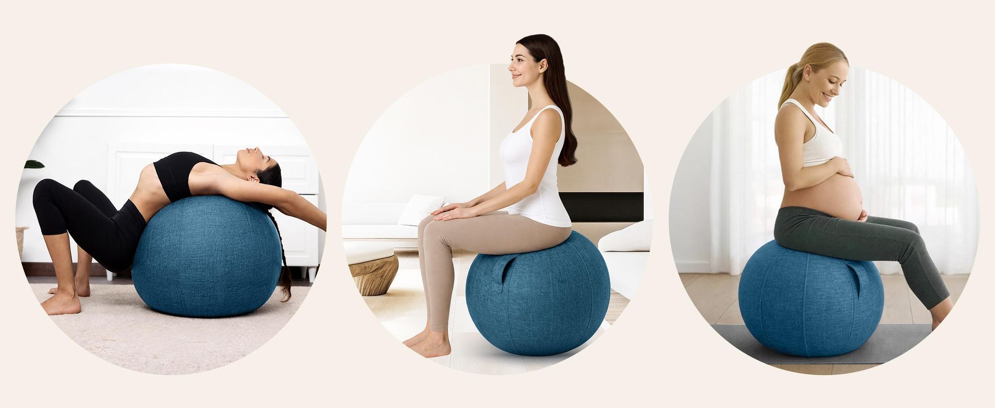 ONVAYA® Gymnastikball 65cm mit Bezug - Rutschfester Yoga-Ball-Stabiler Sitzball für ergonomisches Sitzen-Fitnessball & Schwangerschaftsball Seeblau