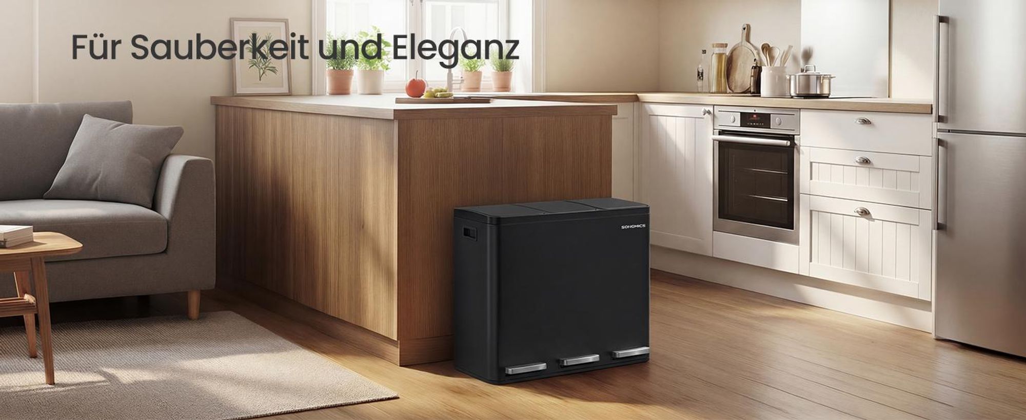 Abfalleimer 3 Fächer, Mülleimer 3 x 18 L, Tretmülleimer Softclose-Deckel, Küche, herausnehmbare Inneneimer, silbern