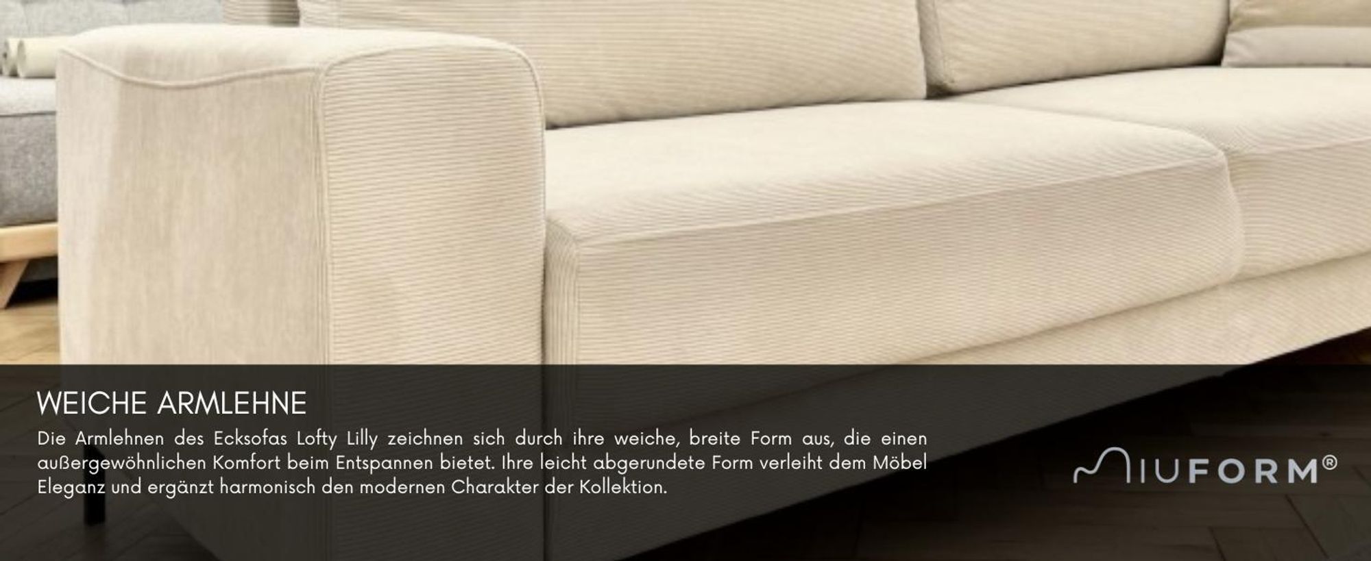 MIUFORM Lofty Lilly Ecksofa mit Bettfunktion L-FORM RECHTS– 237 x 197 cm - Beige - Sofa Schlafsofa Couch