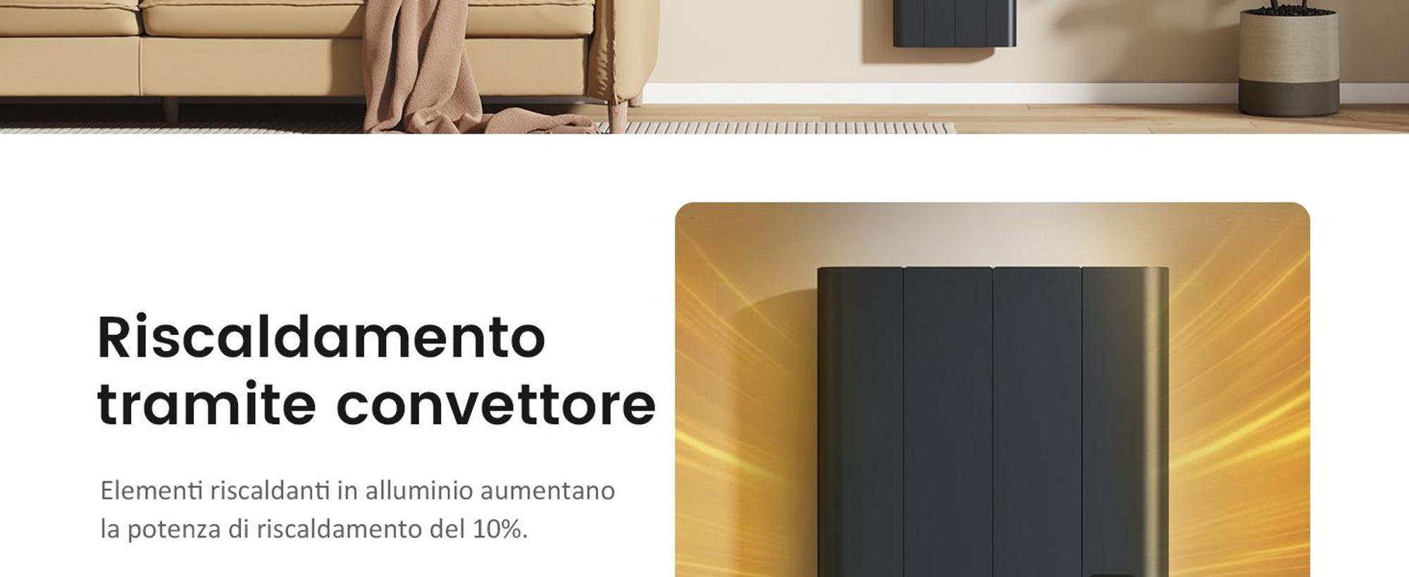 EMKE® Riscaldatore elettrico 1000W Display LCD antracite Convettore elettrico 1600x362x60mm WiFi + Alexa/Google Home, radiatore elettrico a parete per ambienti di 9 m²