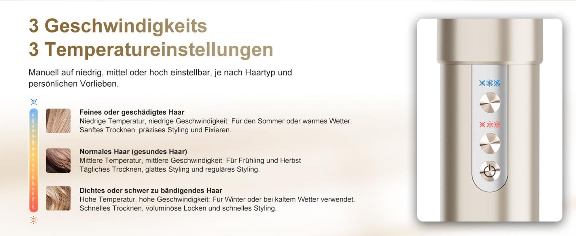 MCURO 6-in-1 Hairstyler mit Lockenstab, Warmluftbürste, Haarglätter & Föhn, 6 Aufsätze inkl. Aufbewahrungstasche für Glätten, Volumen & Locken, Gold