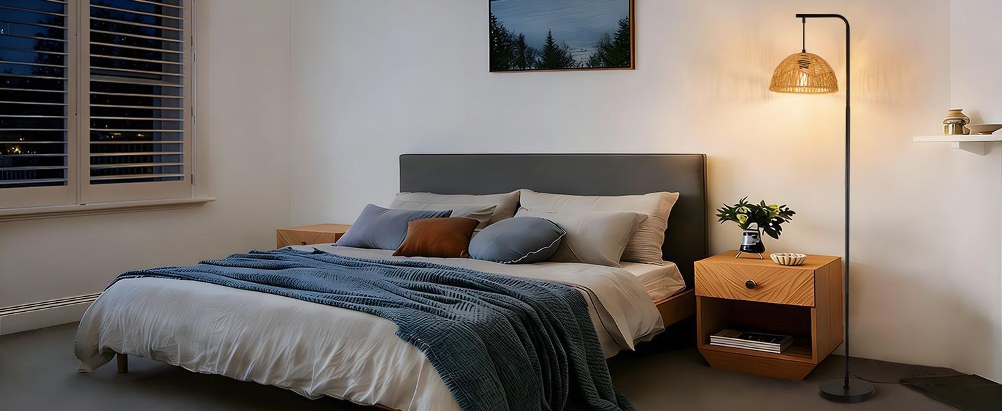 ZMH Stojací lampa Boho, stojací lampa do obývacího pokoje, lampa s provazovým stínidlem, černá, s nožním spínačem, E27, výška 164 cm, do ložnice a jídelny