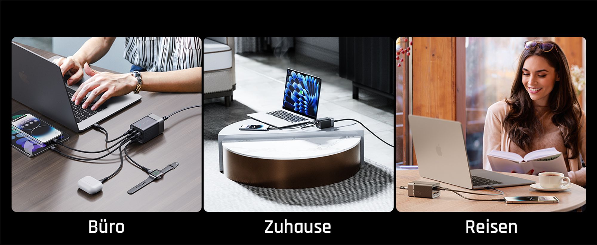 75W GaN3 USB-C Ladegerät, VITO Go EzTravel Desktop Charger , PD3.0 5-Port Mehrfach Schnellladegerät 3xUSB-C + 2xUSB