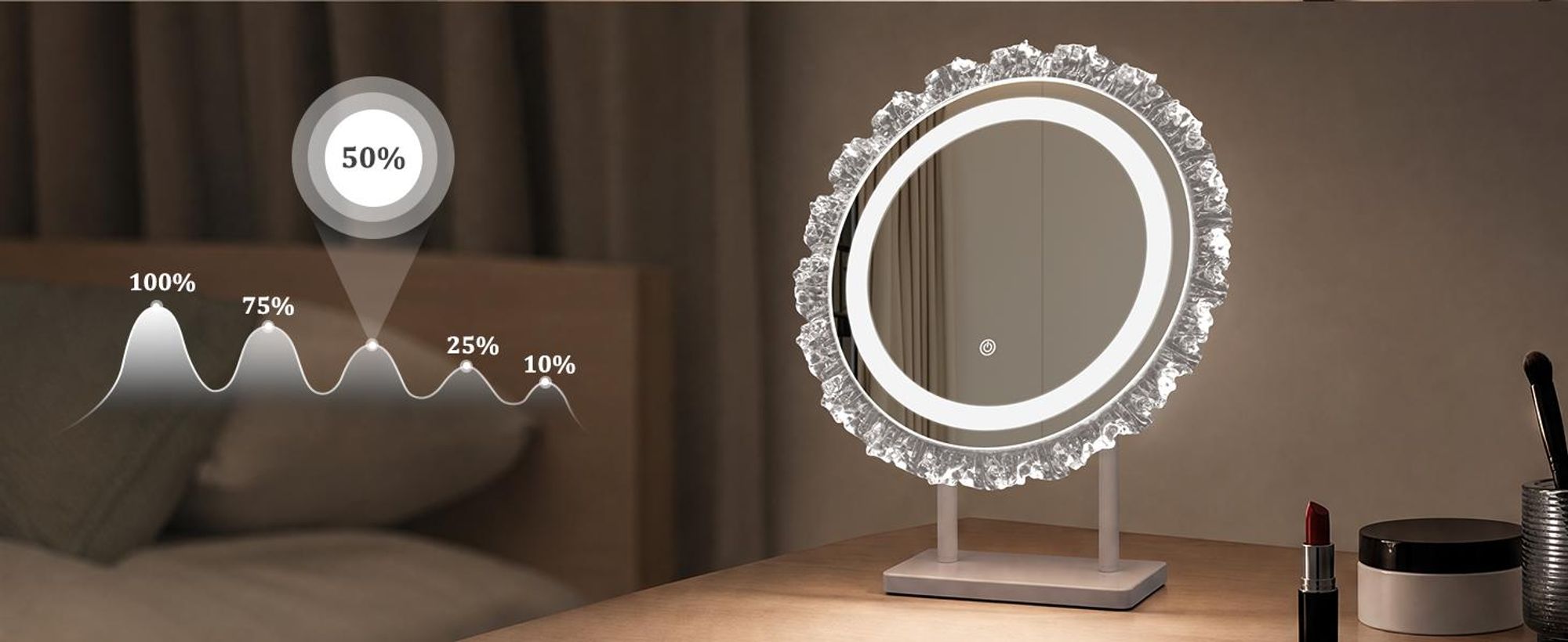 ZMH Rund Schminkspiegel mit Beleuchtung Hollywood Spiegel 40×48CM LED Schminktisch Kosmetikspiegel Make Up Mirror Klein Runder Schminktischspiegel