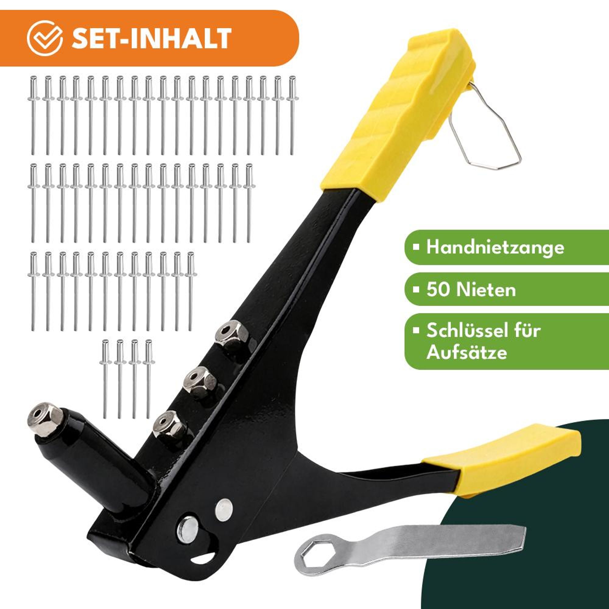 KRUMAD Blindnietzange Set mit 50 Nieten, Popnietenzange für Aluminium und Stahl, Ergonomischer Griff, Robuste Nietpistole für Werkstatt