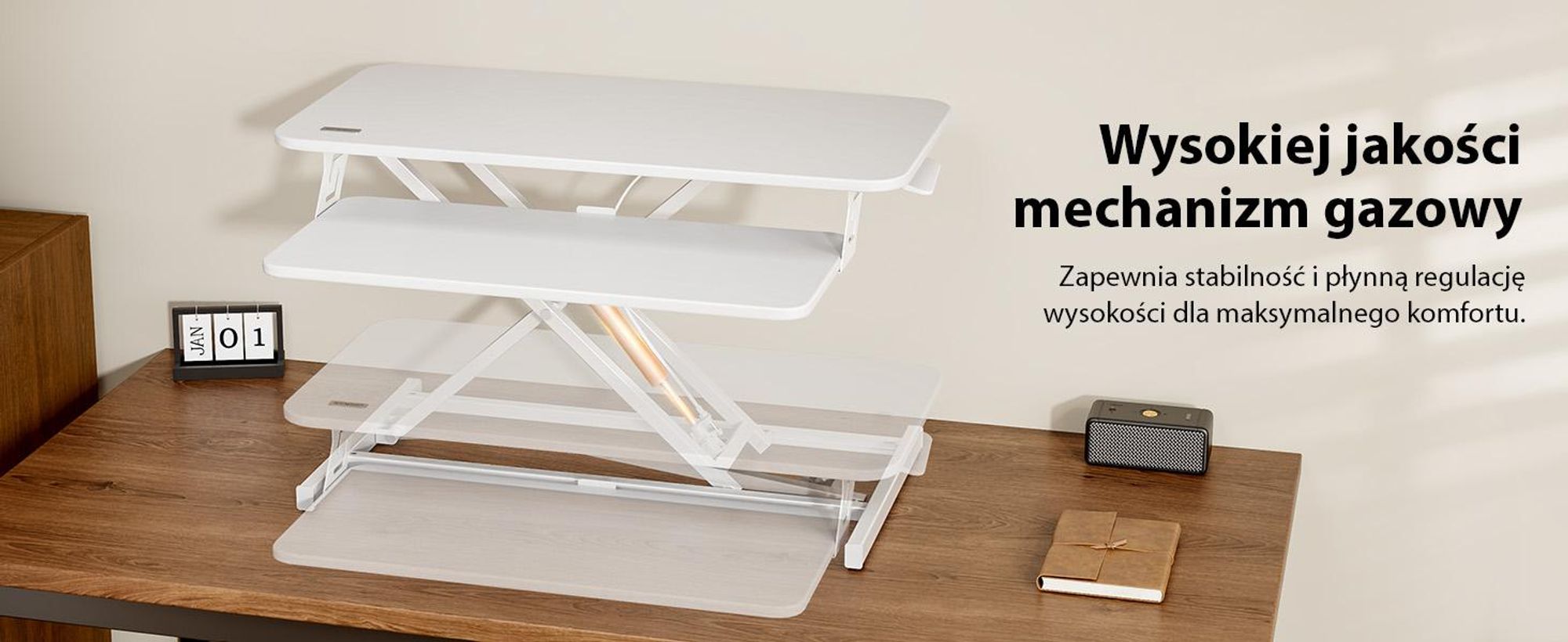 SENSE7 Konwerter biurkowy, biały, ergonomiczna nakładka na biurko, regulowana wysokość, stanowisko pracy w pozycji siedzącej lub stojącej, 81 x 40 cm, biurko do pracy na stojąco, stojak na monitor do 13 kg