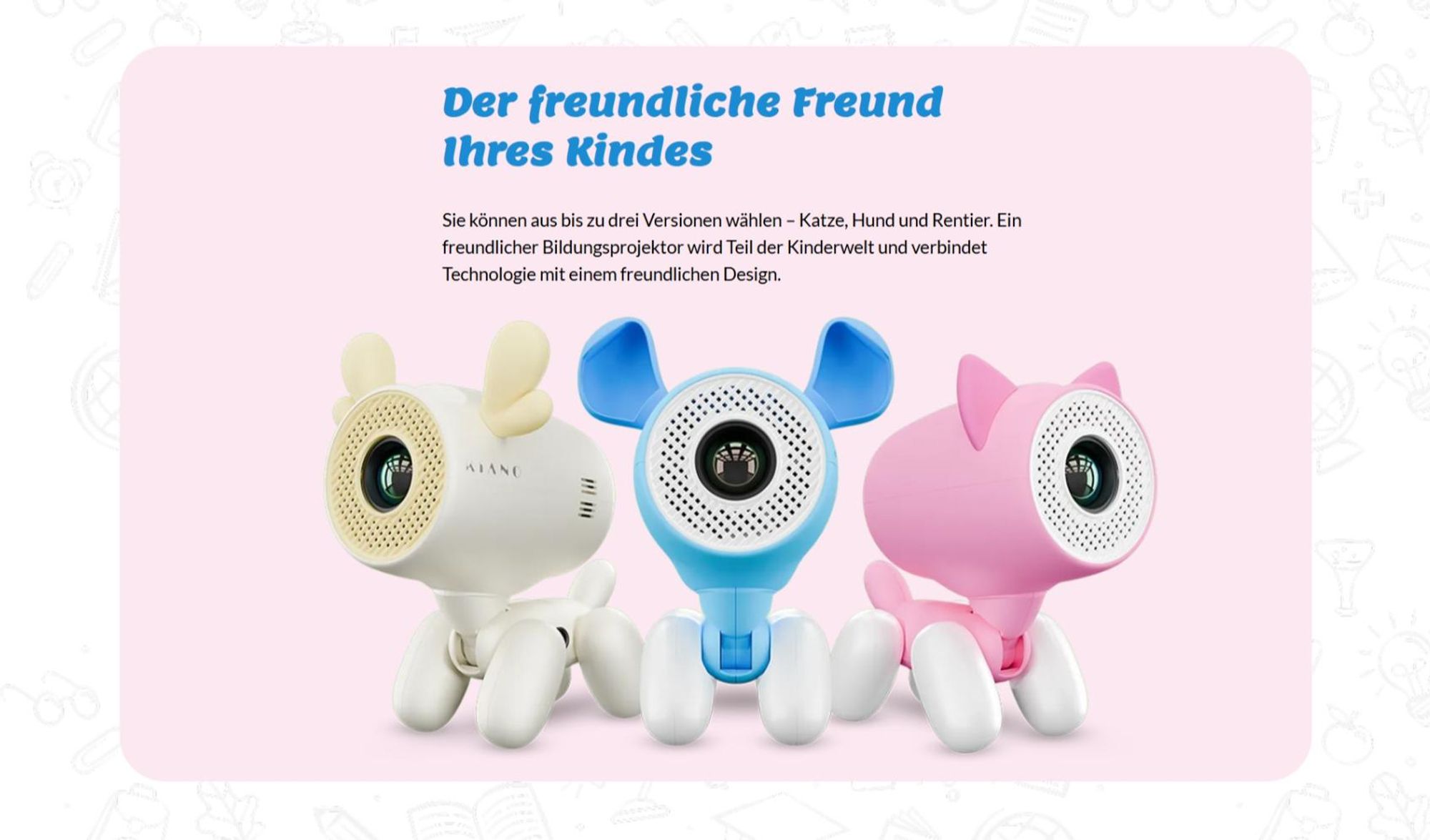 Kiano Kinder Lernprojektor Rentier HD 720p – Android 13, WiFi Bluetooth, 50–150 Zoll, AirPlay Miracast, leise, pädagogisch, Augenschonend Lernen