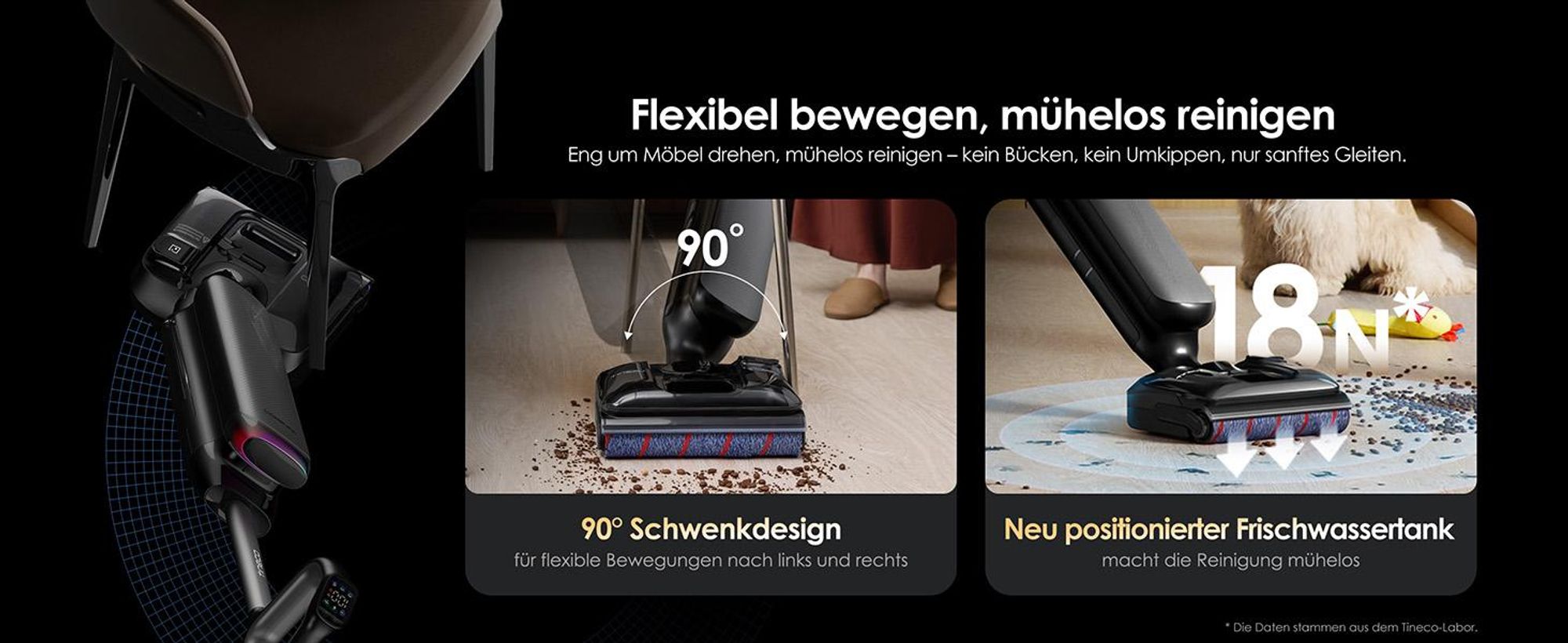 Tineco Floor One S7 Artist Nass-Trockensauger, 22 kPa Saugleistung, iLoop, Anti-Tangle, 85 °C Flashdry, 50 Min Laufzeit, Beidseitige Reinigung