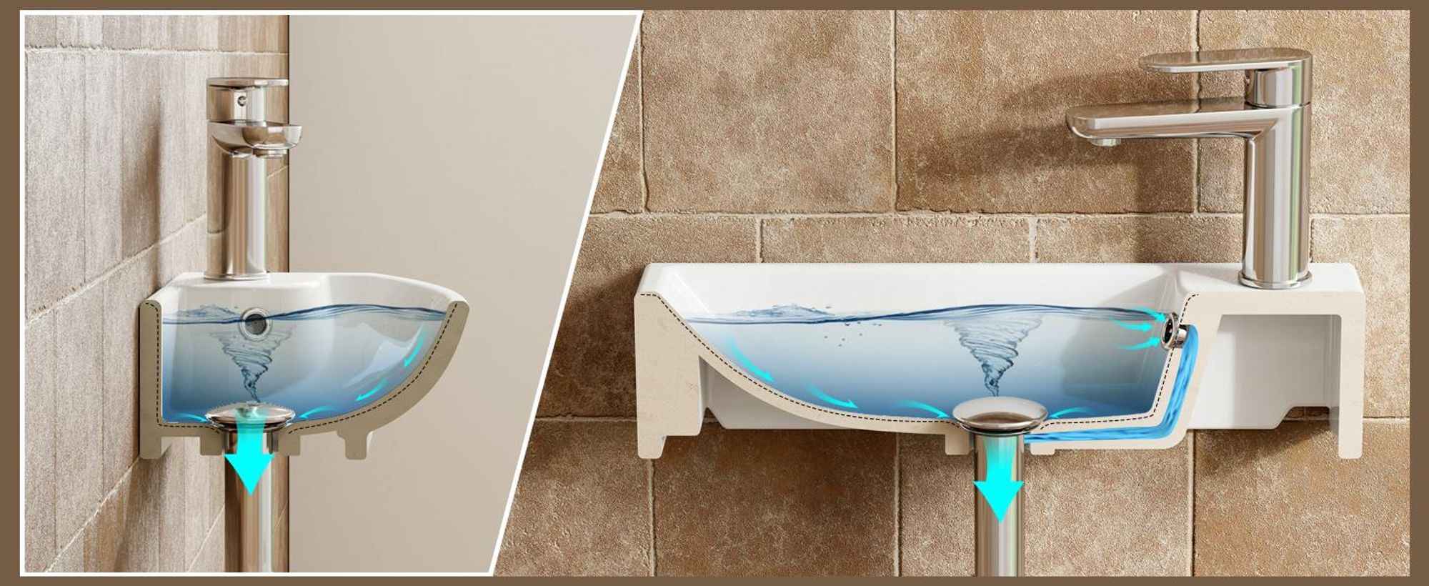 HOROW Hänge Handwaschbecken Weiß  Aufsatzwaschbecken mit Hahnloch und Überlauf, Kleines Waschbecken 40cm, ultradünner Rand