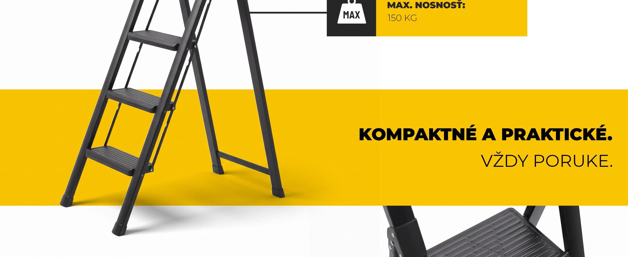 Drabest | Vedúci domácnosti - Ľahký - Oceľová rebrina - Vedúci dielne - Čierna - 4-stupňová - Sklopná - Maximálna nosnosť 150 kg - Pracovná výška 2,88 m