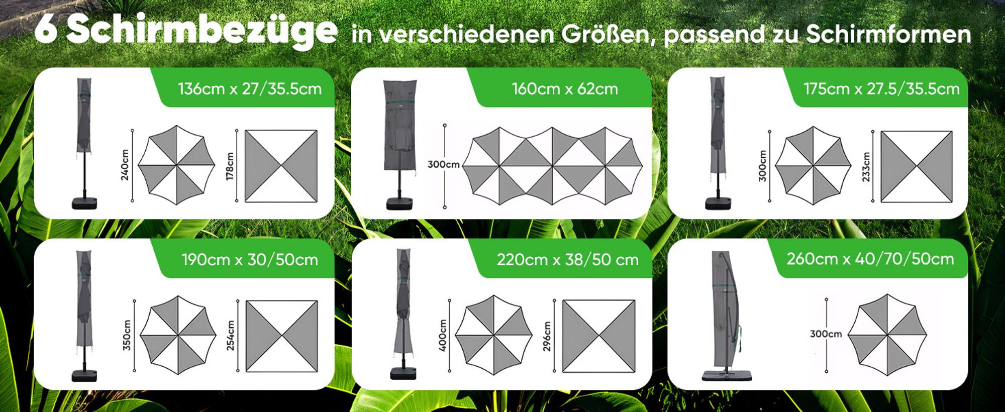Sekey Sonnenschirm Schutzhülle für 460 x 270 cm Doppelsonnenschirm mit Stab und Reißverschluss, Dunkelgrau