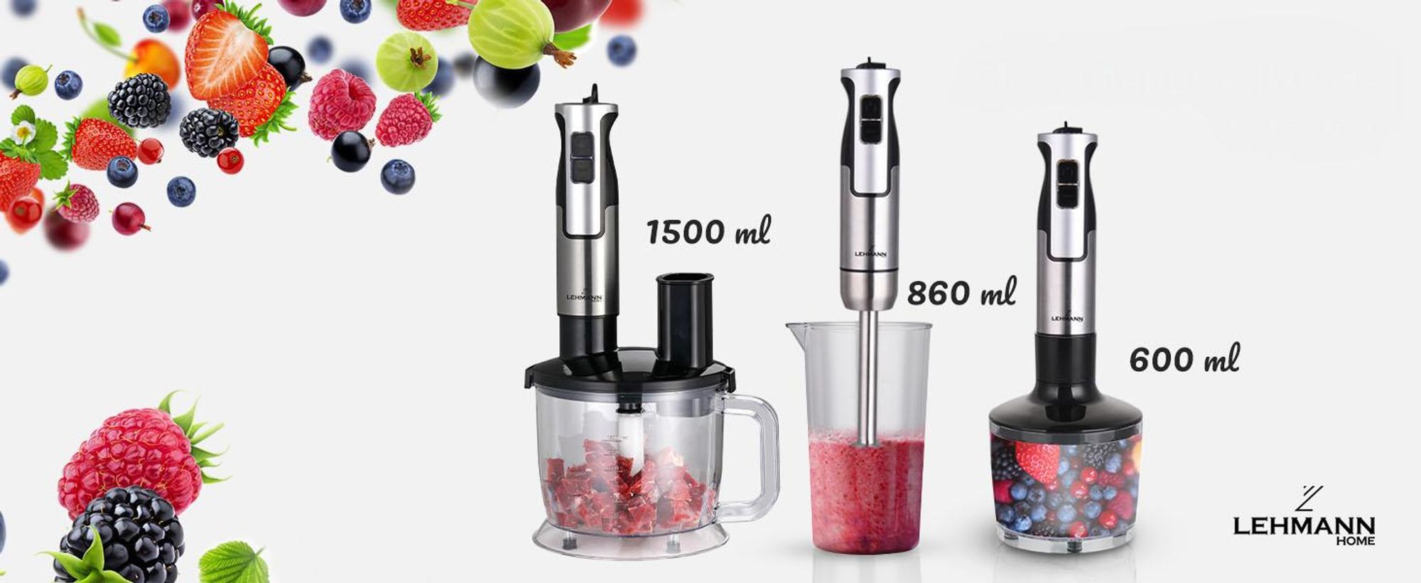 LEHMANN 9in1 Stabmixer Set en Acier Inoxydable, 1200W, Turbofunktion und Geschwindigkeitsregelung