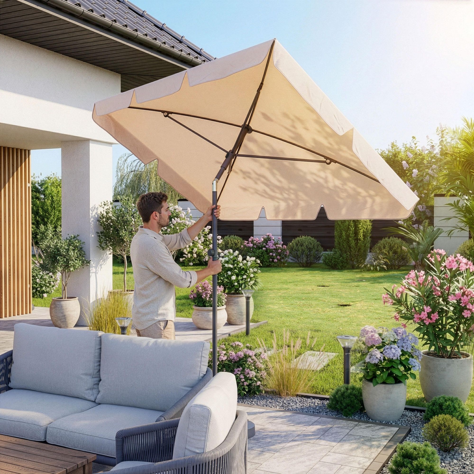 di volio Sonnenschirm ANKONA - rechteckiger Balkonschirm für Balkon & Terrasse, knickbar & höhenverstellbar, UV 50+ Gartenschirm - beige