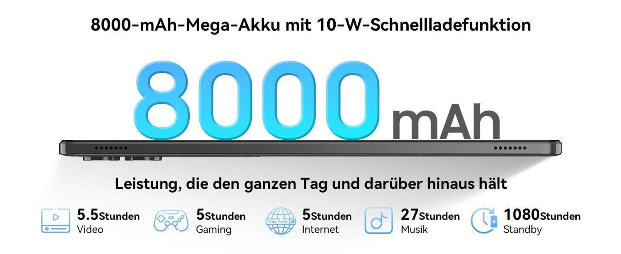 TABWEE Tab50 Tablet Inkl. Schutzhülle und English Tastatur, Android 16 und Gemini-KI, 11', 5G wifi, 24GB(6+18)RAM+128GB, 8000mAh Reverse Charging