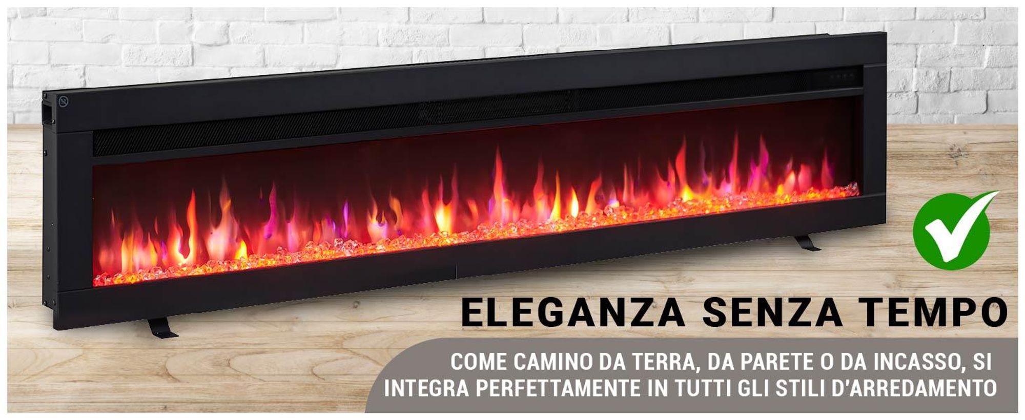 Camino elettrico BALDERIA Agnes 60 - Camino da parete o da incasso - Nero