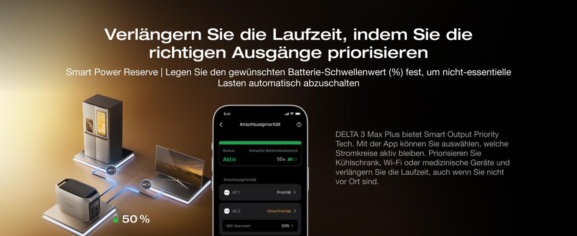 EF ECOFLOW DELTA 3 Max Plus tragbare Powerstation, 2 048 Wh LiFePO₄-Batterie, erweiterbar auf 10 kWh, 3 000 W AC-Ausgang, 0–80 % Ladung in 47 Min