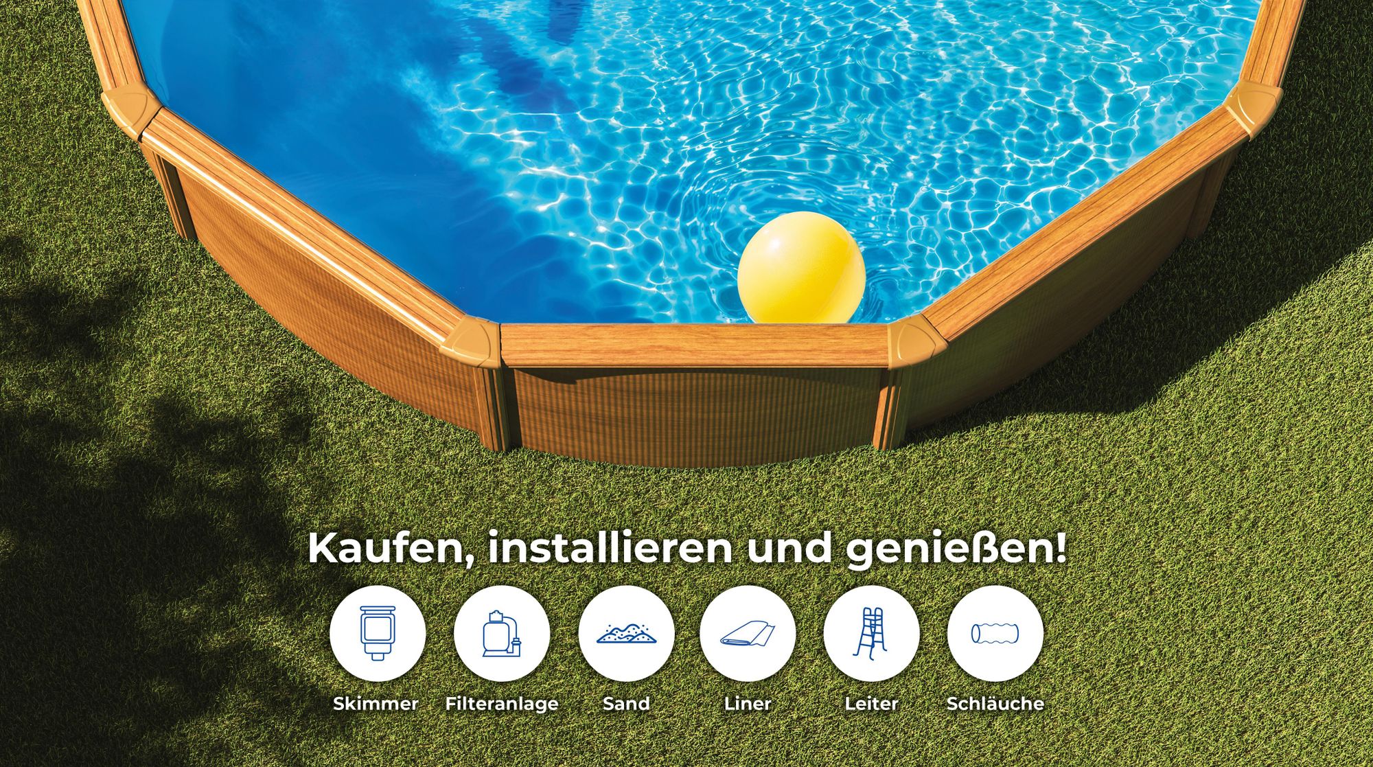 GRE Runder Stahlwandpool mit Holzoptik KIT240W – Ø 240 x 120 cm, Komplettset