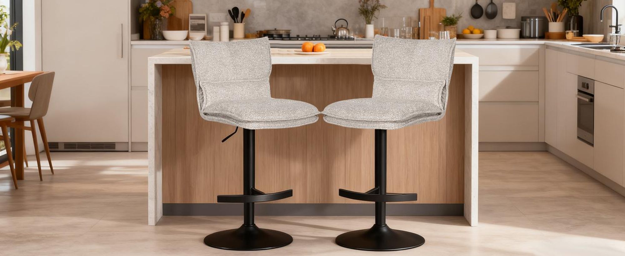 Duhome Barstuhl 2er Set Höhenverstellbar Barhocker Drehbar aus Bouclé Küchenhocker mit Fußstütze Polsterhocker für Bistro Bar Küche, Beige