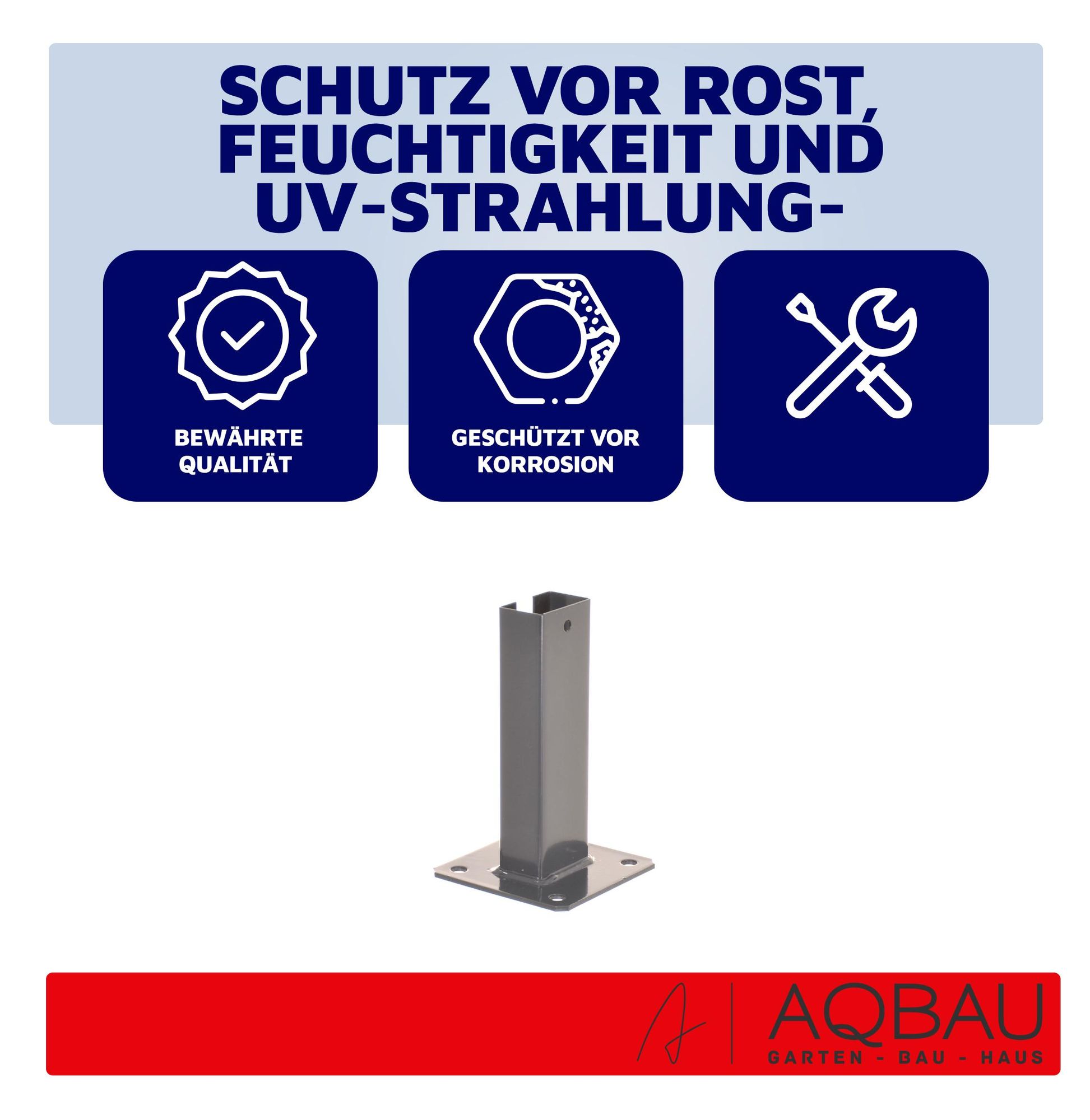 Aqbau® Pfostenträger 60×40 mm Anthrazit Pulverbeschichtet – 190 mm Höhe – 4-Loch Bodenplatte – für Doppelstabmattenzaun – EU