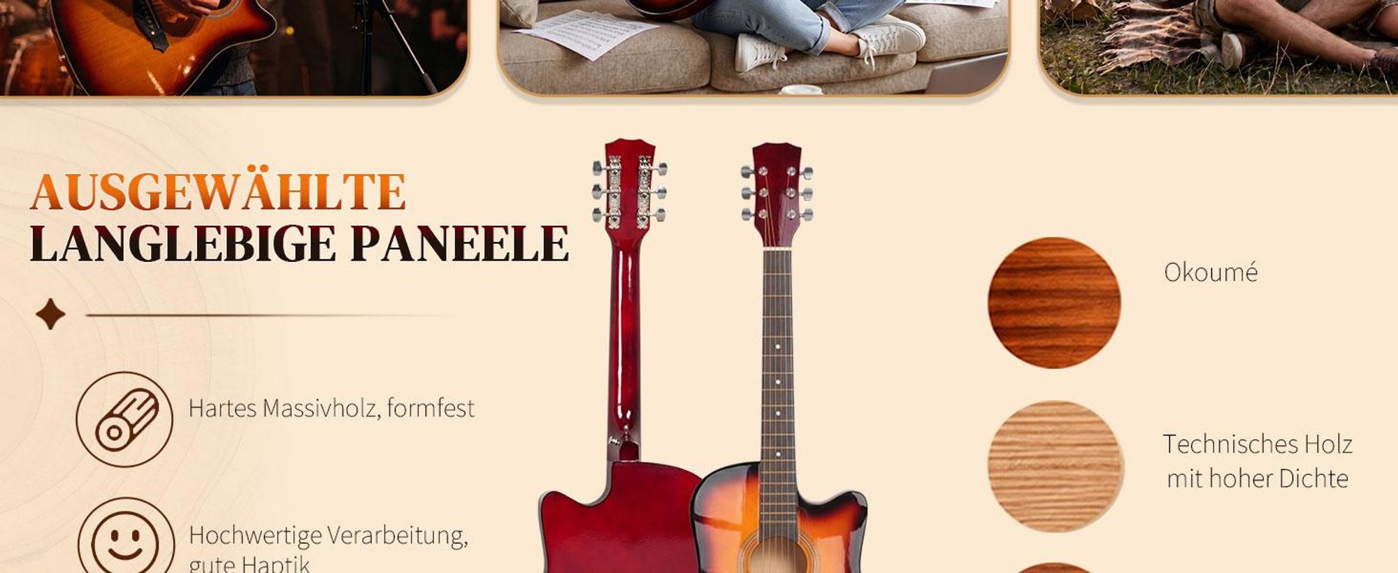 FCH Akustikgitarre 38 Zoll Cutaway Westerngitarre Set, Holz Gitarre für Anfänger Erwachsene Jugendliche Kinder, Komplettes Zubehörpaket Sunburst