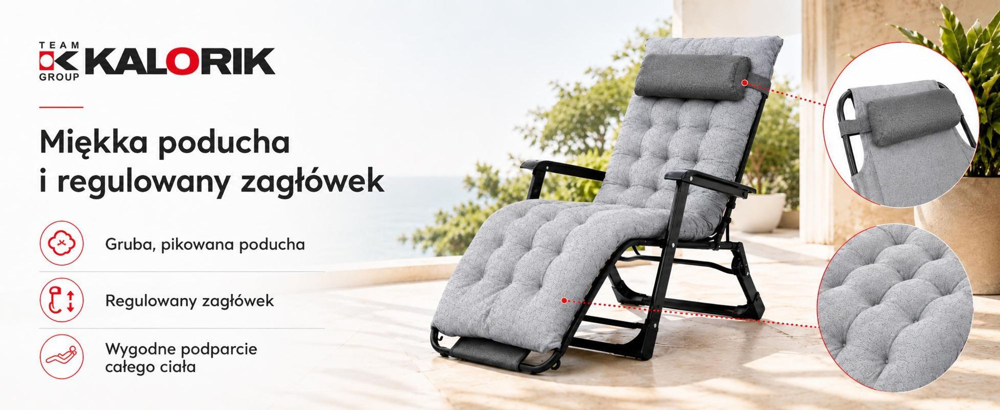 Leżak Ogrodowy Składany Fotel Rozkładany Krzesło Balkonowe 2W1 Z Poduszką