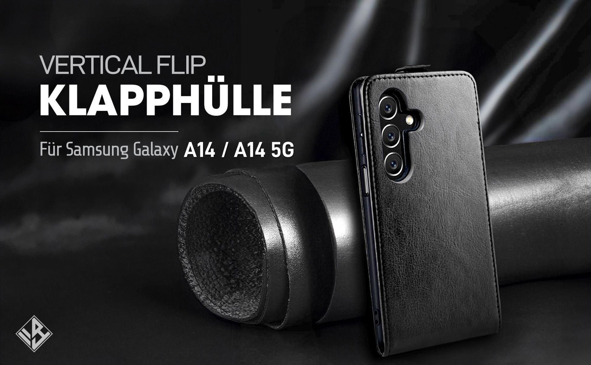 Vertikal aufklappende Handyhülle in Schwarz für Samsung Galaxy A14 / A14 5G