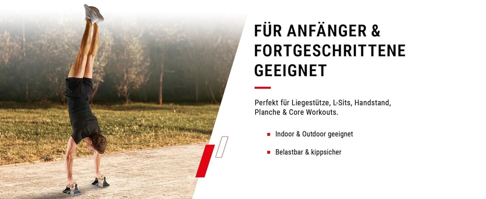 HAMMER Liegestützgriffe NorsK, 2er Set, Push Up Bars Buchenholz, Rutschfest, ergonomische Griffhöhe, für Calisthenics & Functional Training