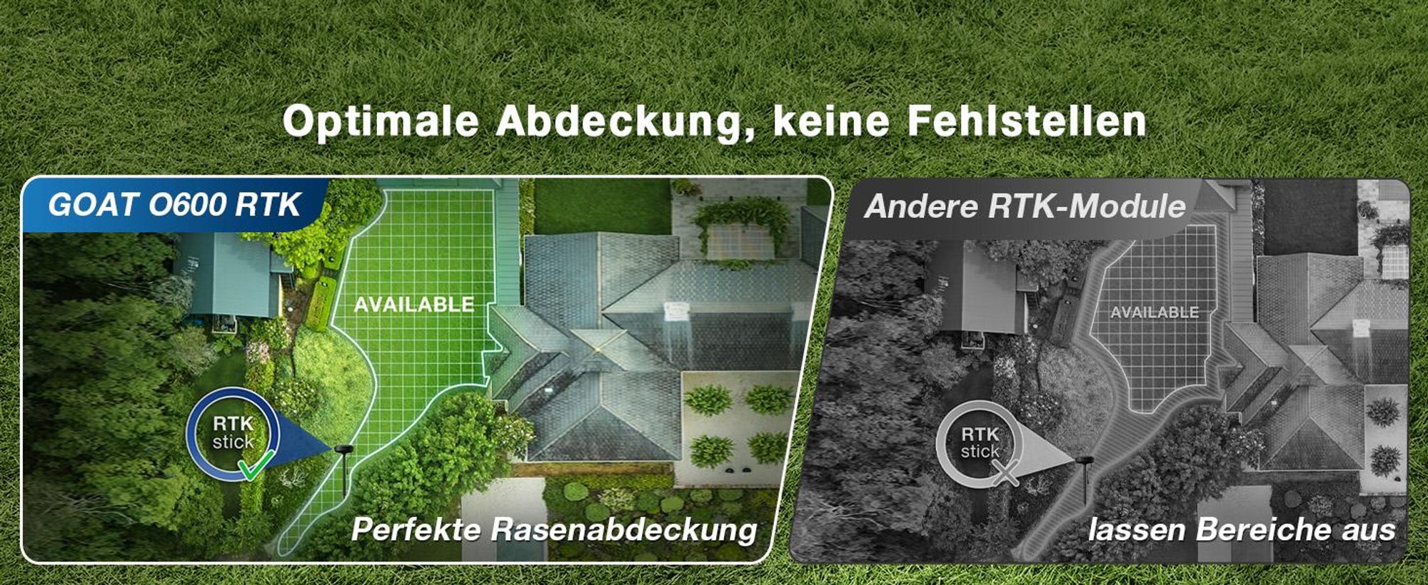 ECOVACS Mähroboter Goat O600 Ohne Begrenzungskabel, 600 m², RTK+Vision Navigation, Rasenmähroboter, KI-Hindernisvermeidung, passiert 0,7m Engstellen