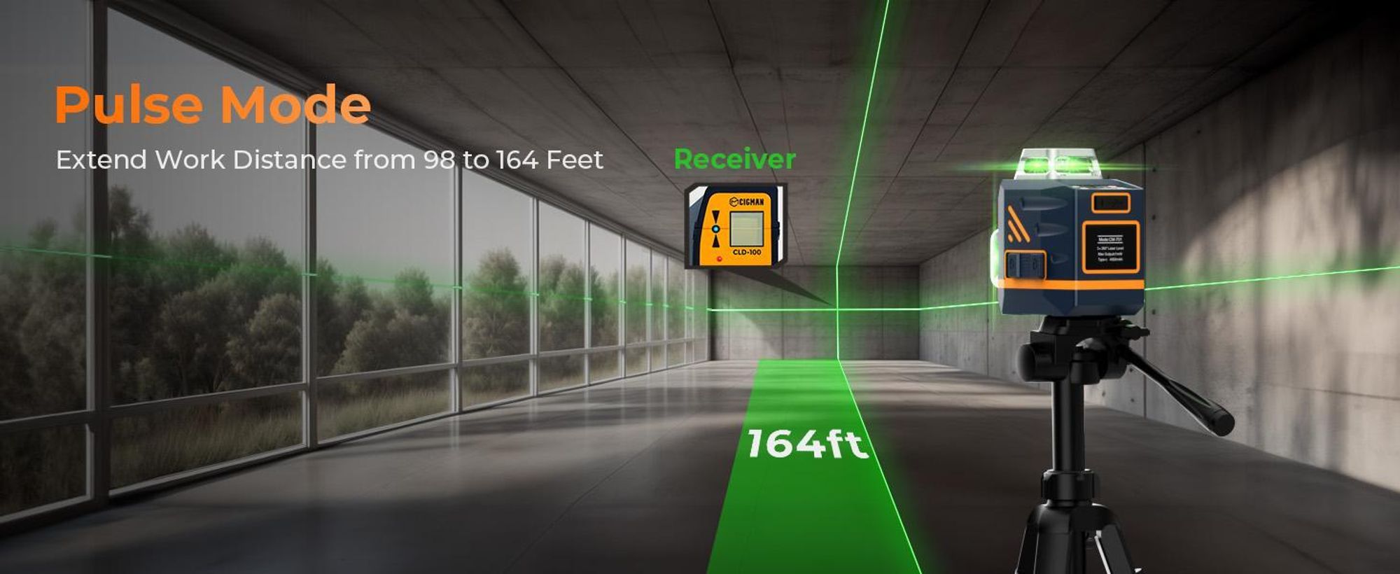 CIGMAN CM-701T 3D Kreuzlinienlaser mit Stativ, Fernbedienung, 3x360° Grünlaser