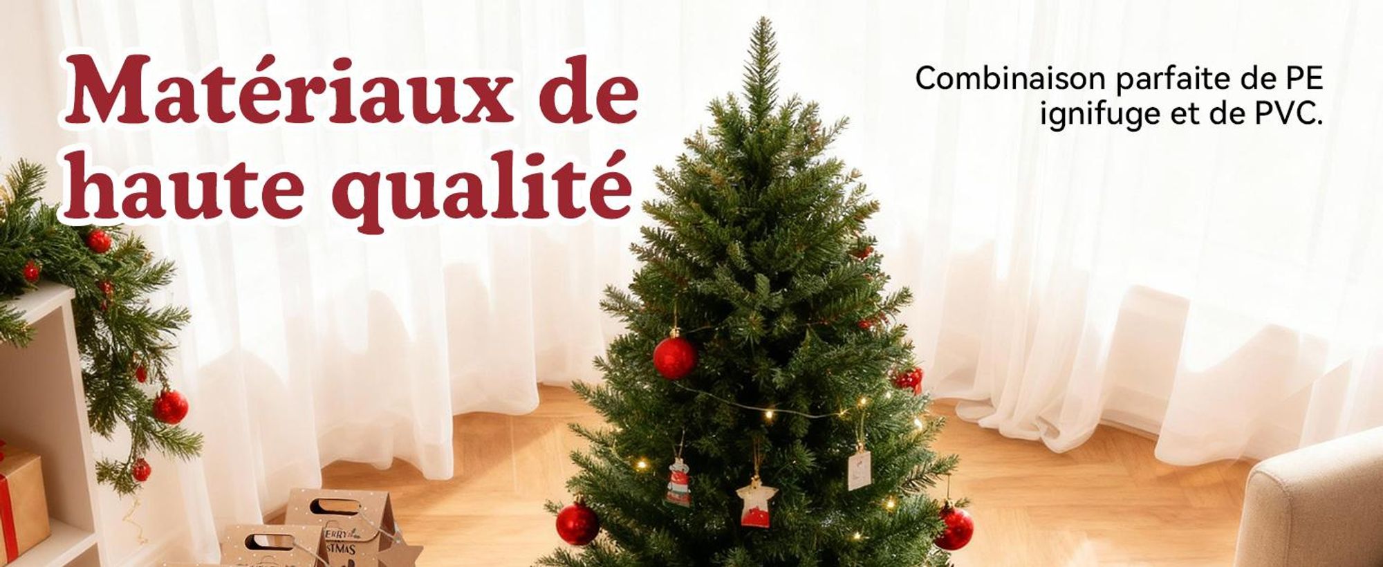 Sapin de Noël Artificiel DEWINNER 180 cm,, Branches PE PVC Réglables, Support en Bois Stabilisé, Extra Dense et Réaliste, Montage Rapide