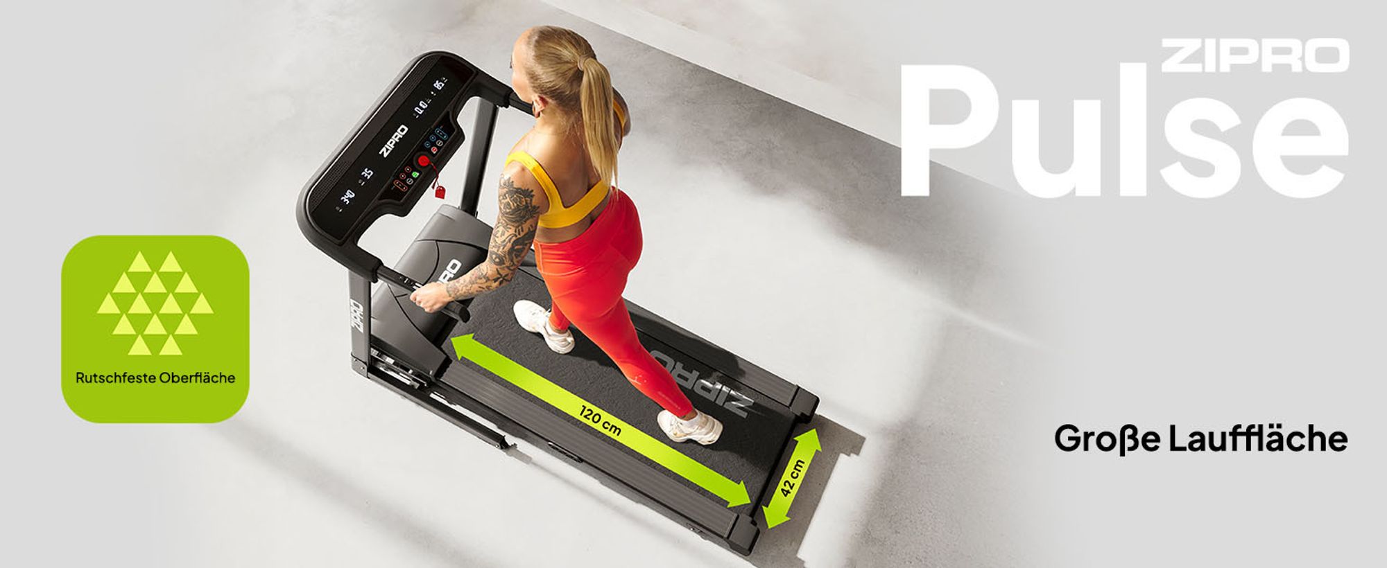 Zipro Laufband Elektrisch Pulse – Mit Automatischer Steigung Belastbar Klappbarer Heimtrainer mit 8-fach Dämpfung Pulsmessung & LED Display Bis 130kg