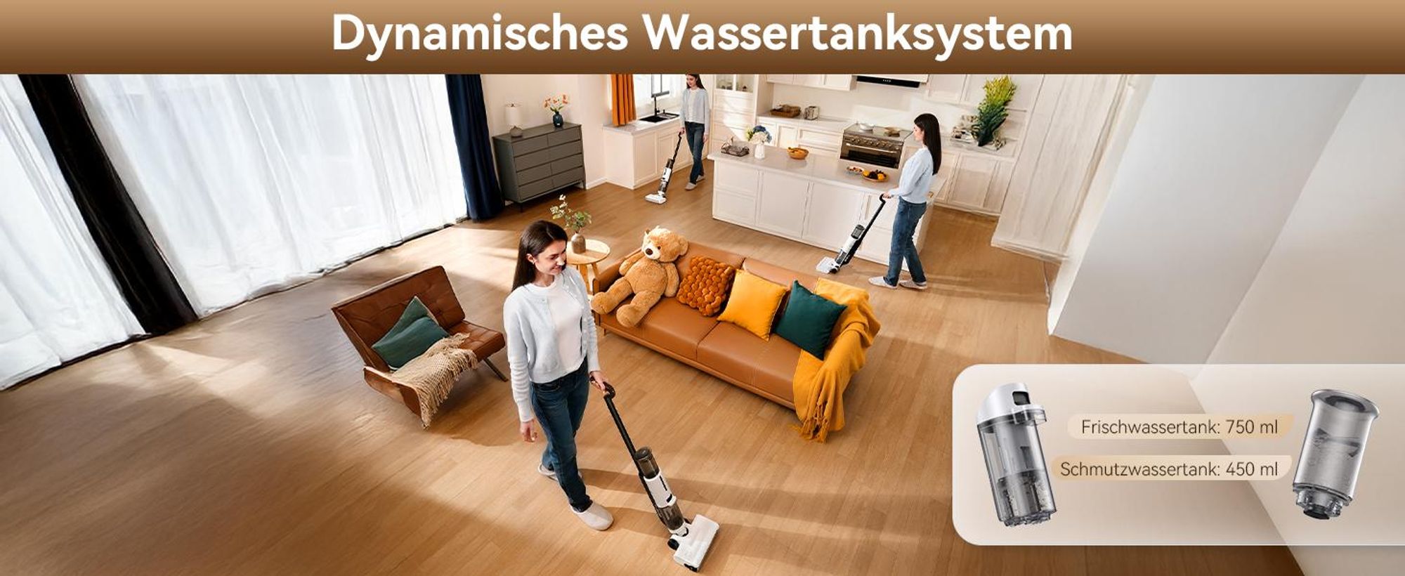 JONR ED12 lite Nass Trockensauger, 750mL Wassertank, 25-Minuten, Kantenreinigungsbürste, automatische Reinigungsfunktion für Hartböden