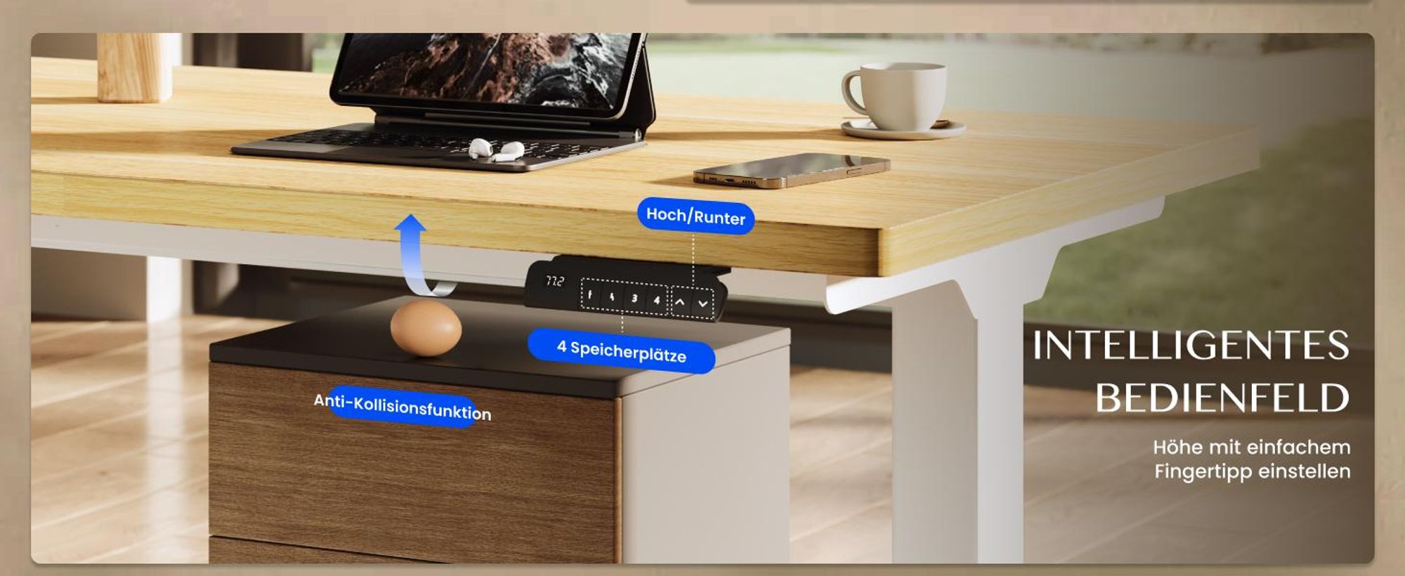 FlexiSpot höhenverstellbarer Schreibtisch elektrisch 120x80cm mit Dualmotor, 25MM einteiliger Tischplatte&3-fach Teleskop EC5 LITE (Weiß)