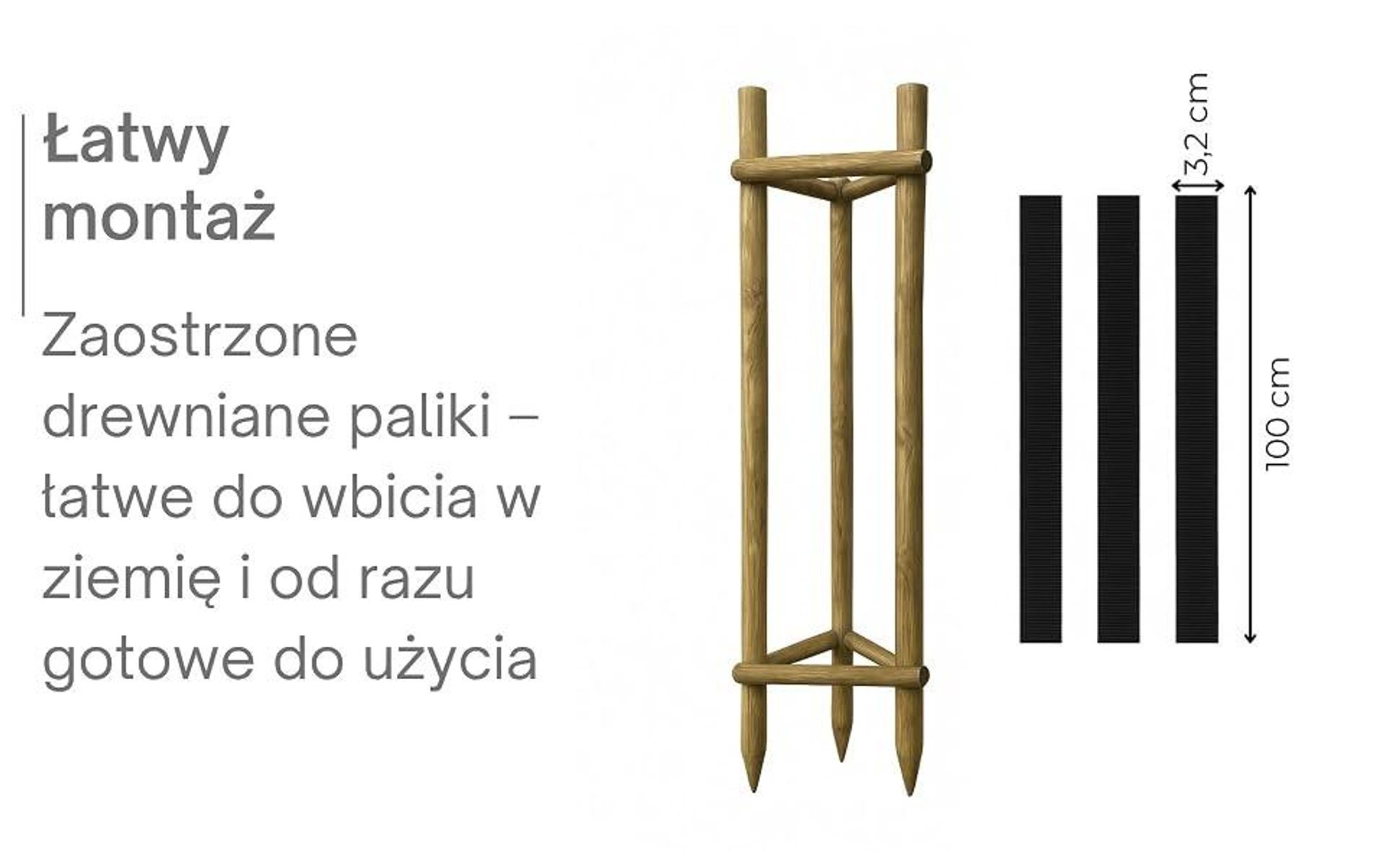 TIMBERMIK Podpory do Drzew 3x Palisada 220 cm Ø7 cm + 6x Półpalisada 60 cm + 3x Taśma 80 cm