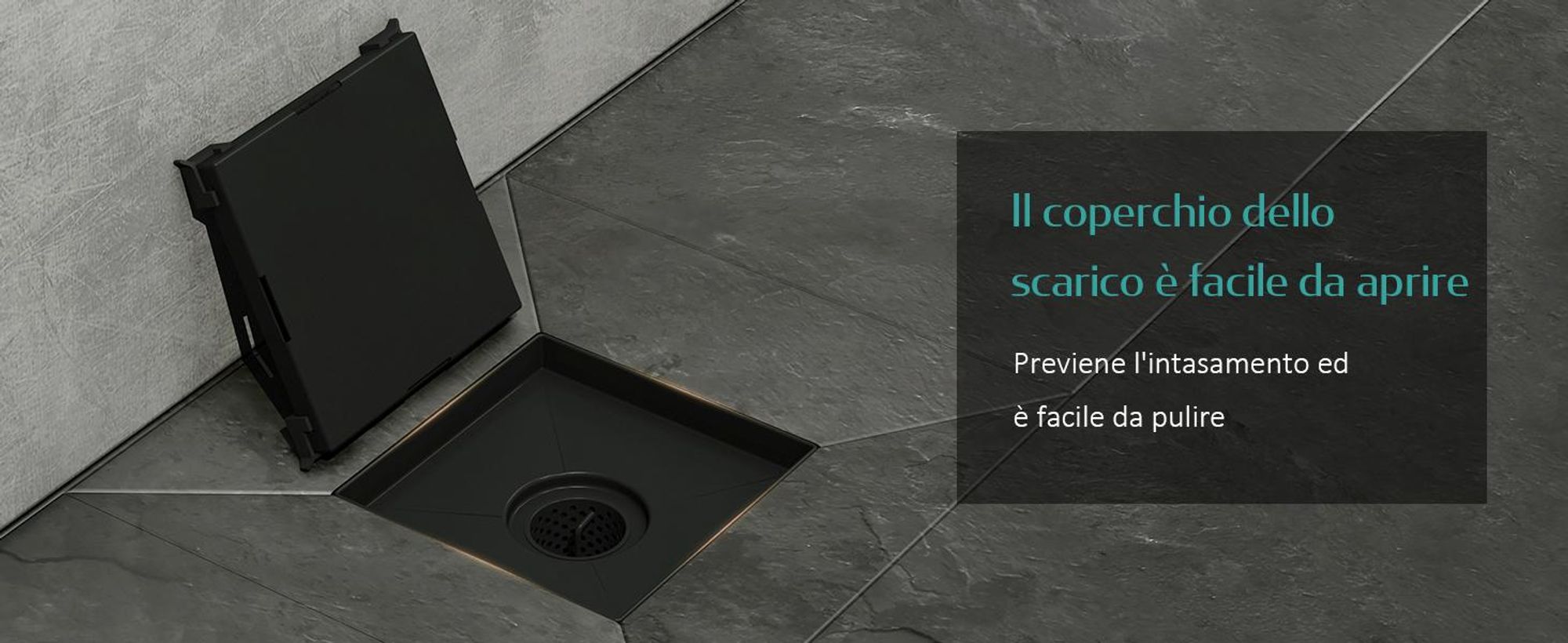 Set di scarico a pavimento EMKE in acciaio inox angolare 152 x 152 mm nero opaco con sifone antiodore e filtro per capelli, set di fori di scarico per doccia