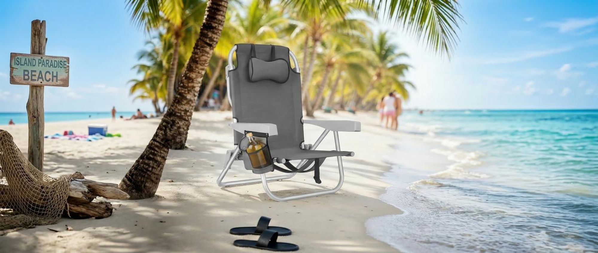 tectake® Aluminium Strandstuhl Coral klappbar, mit Rucksackfunktion rückseitige Kühltasche und Aufbewahrungstasche