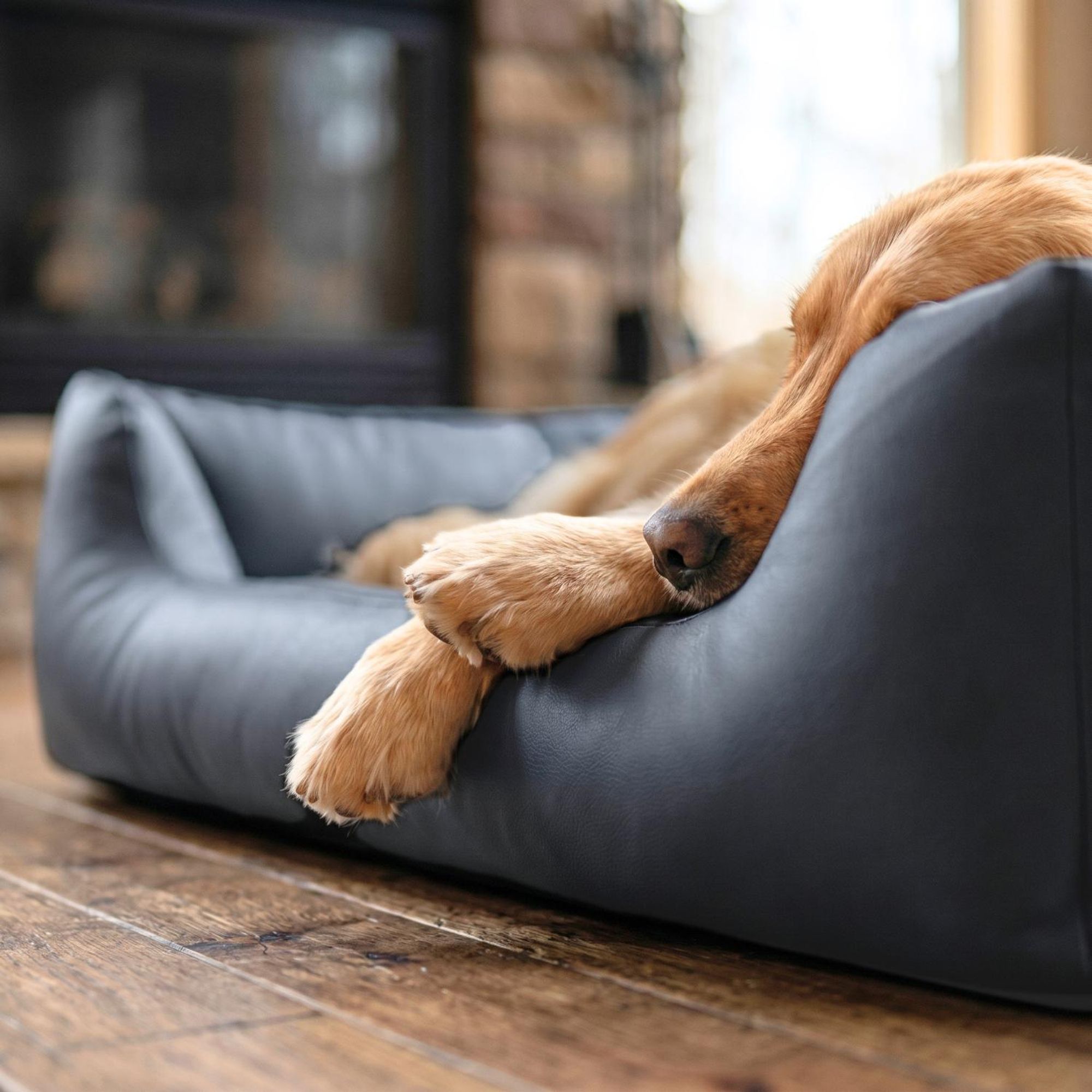 4L Textil Mario Orthopädisches Hundebett aus Kunstleder Schwarz 100x70 cm Memory Foam Wasserabweisend Pflegeleicht Für Mittelgroße Hunde