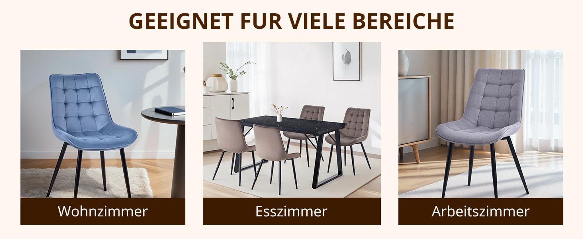 HOMAVO Esszimmerstuhl 2er-Set – Gepolsterte Stühle mit ergonomischer Rückenlehne, Metallbeinen und Samt- oder Baumwoll-Leinenbezug