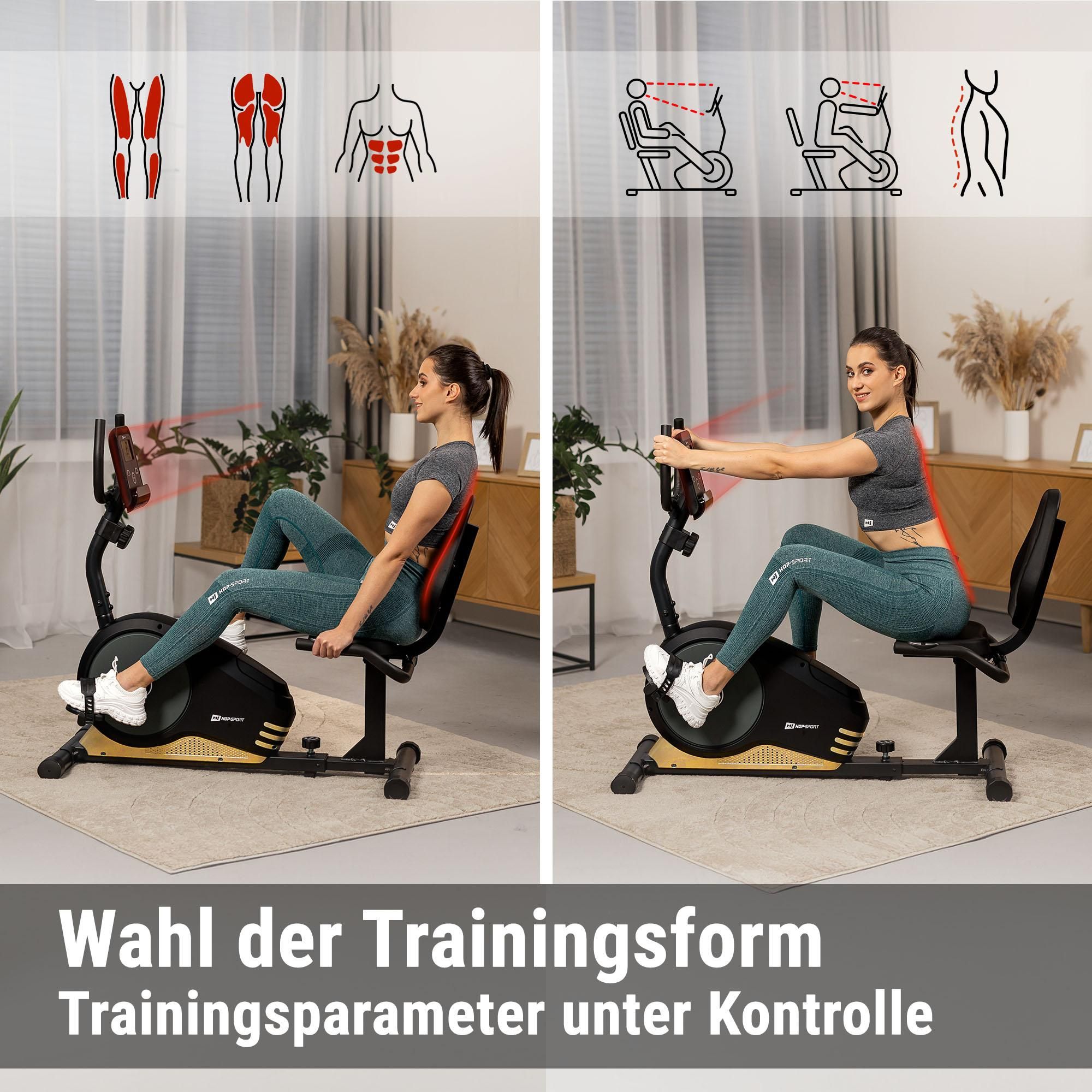 HOP SPORT® HS-040L Liegeergometer für Zuhause mit 8 verstellbaren Widerstandsstufen | Leise Liegerad Heimtrainer mit Großer Bequemer Sitz bis 120 kg