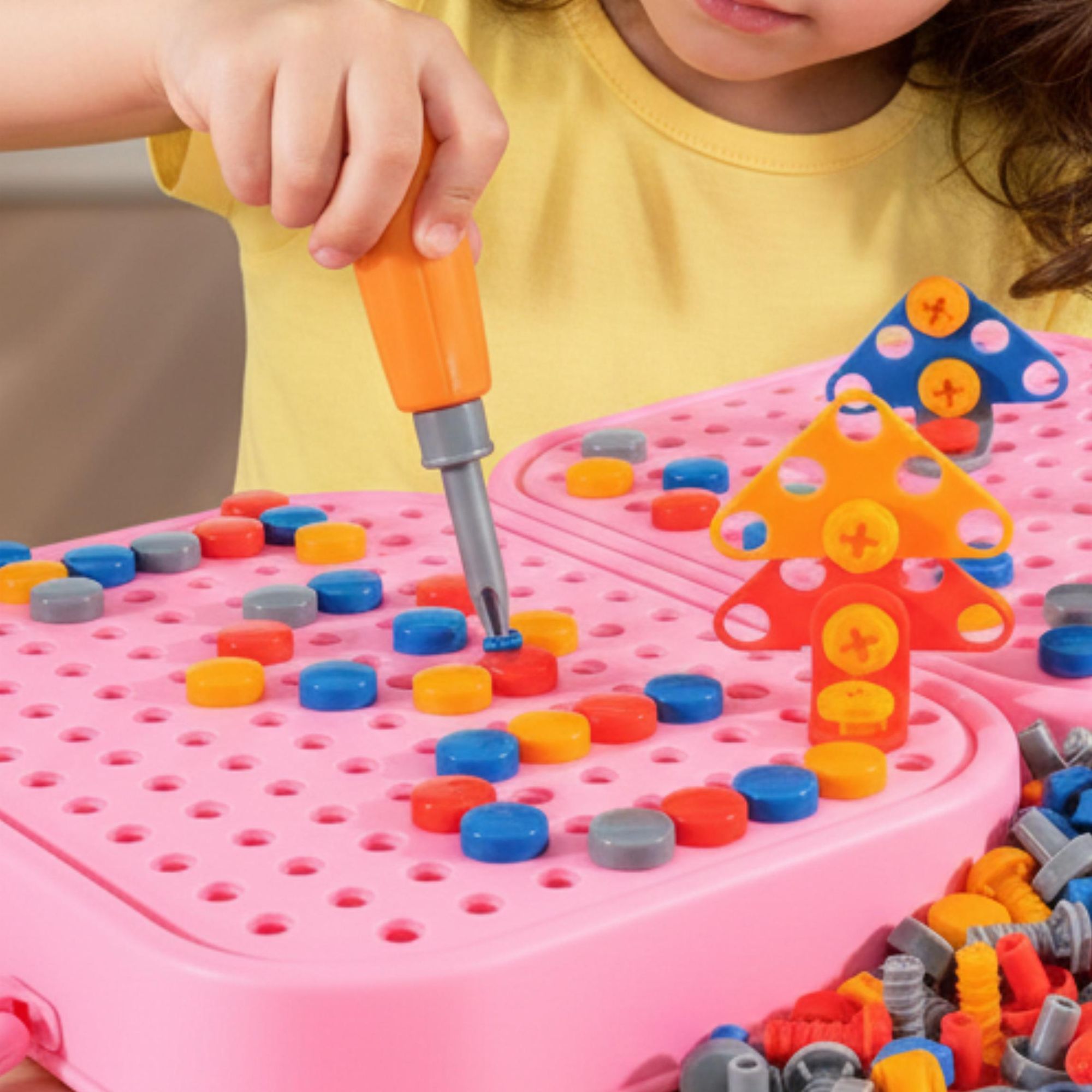 Einhorn Konstruktionsspielzeug 228 Teile, Montessori Werkzeugkasten mit Elektroschrauber, 3D Mosaik Steckspiel ab 3 Jahren, EVI TOYS Unicorn