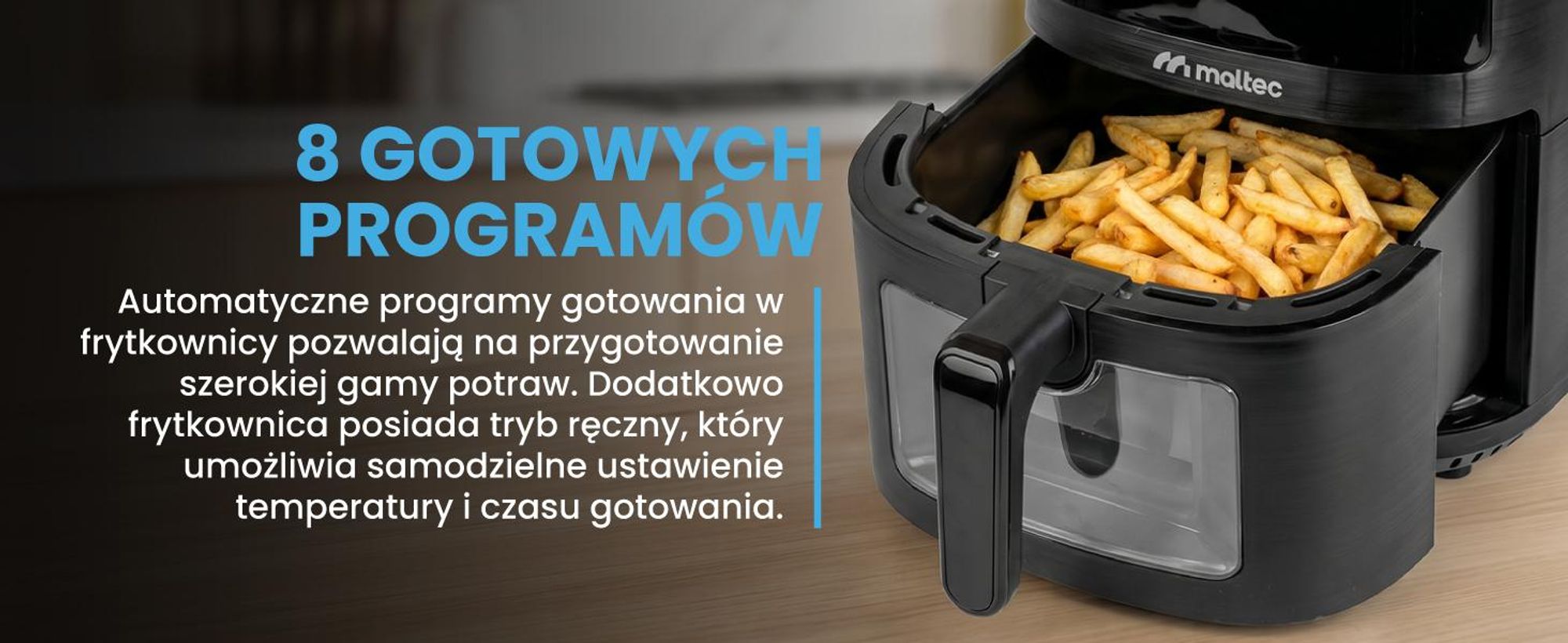 frytkownica o pojemności 7 litrów z okienkiem podglądowym i 8 programami w kolorze czarnym