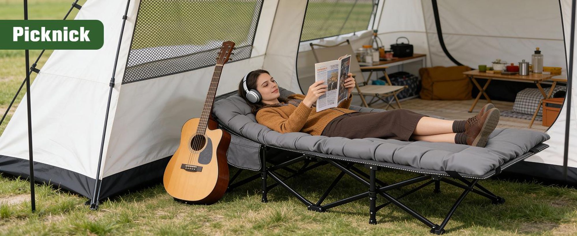 Sekey Tragbares Feldbett mit Matratze, Feldbett Klappbett Tragfähigkeit 200KG Campingbett für Indoor, Outdoor, Camping und Reisen, Grau