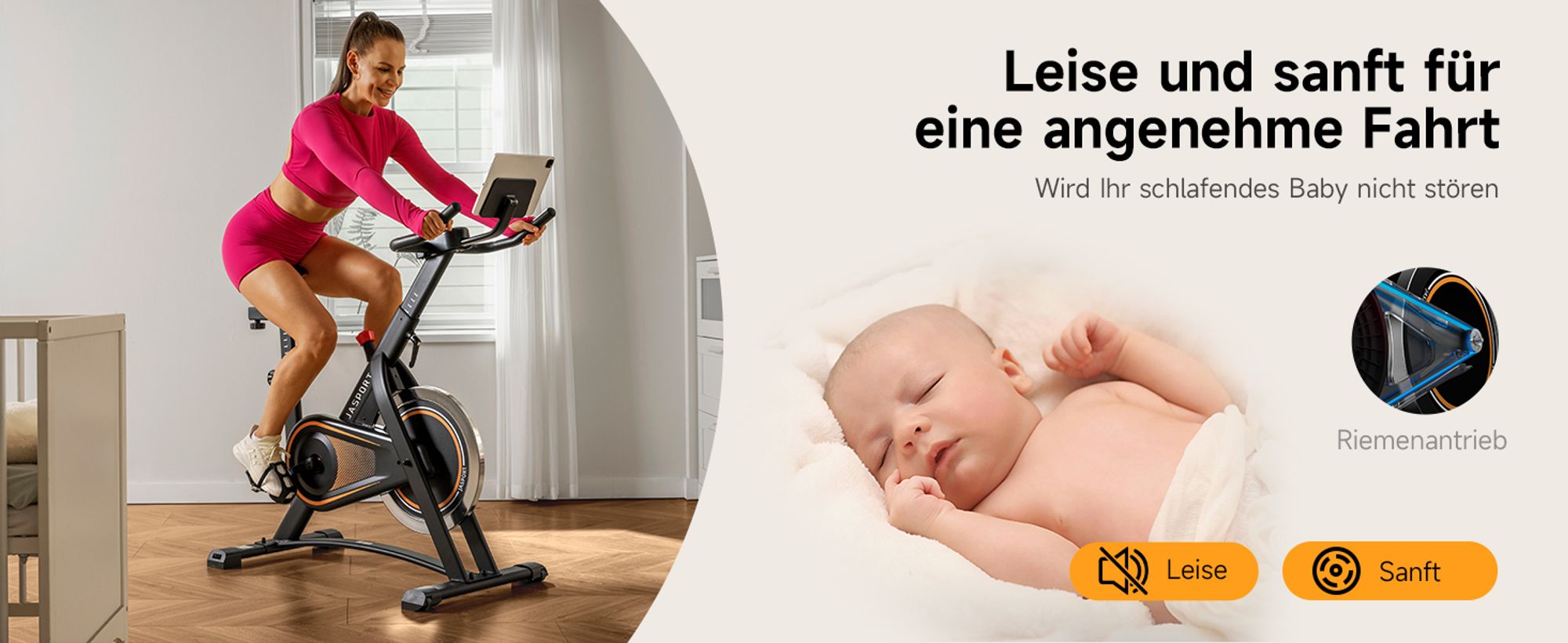 JASPORT A3 Leises Heimtrainer Fahrrad, LED-Monitor, Bluetooth & App, verstellbarer Sitz & Widerstand, Tablet-Halter, bis 120 kg, Fitnessbike Zuhause