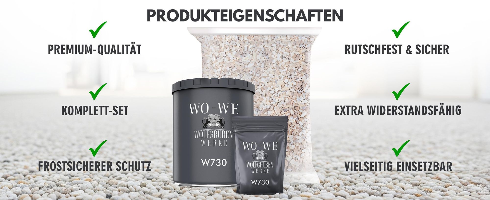 WO-WE Steinteppich Set W730 mit Marmorkies, Harz und Härter, Eigenschaften: robust & sicher