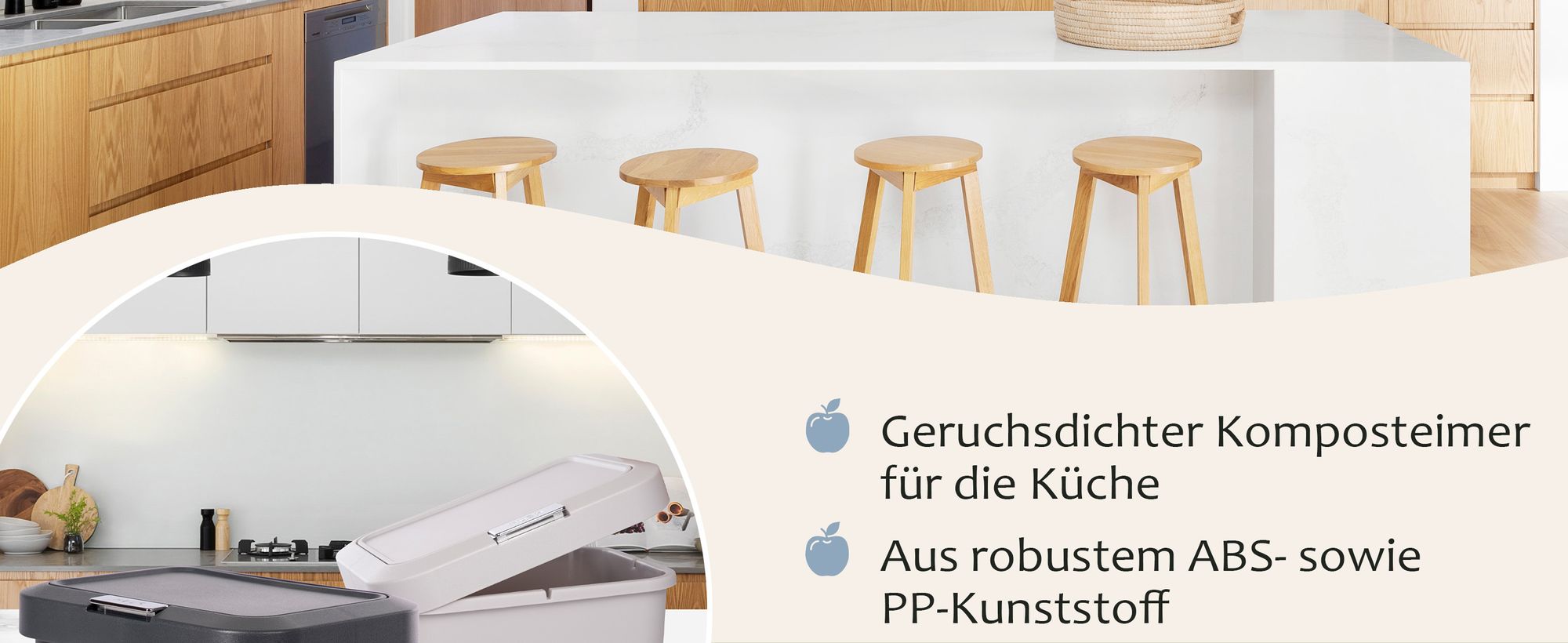 ONVAYA® Komposteimer für die Küche ǀ Anthrazit ǀ geruchsdicht ǀ spülmaschinengeeignet ǀ für Arbeitsplatte und Küchentisch ǀ 5 Liter Fassungsvermögen ǀ Druckknopf ǀ Biomülleimer mit Deckel