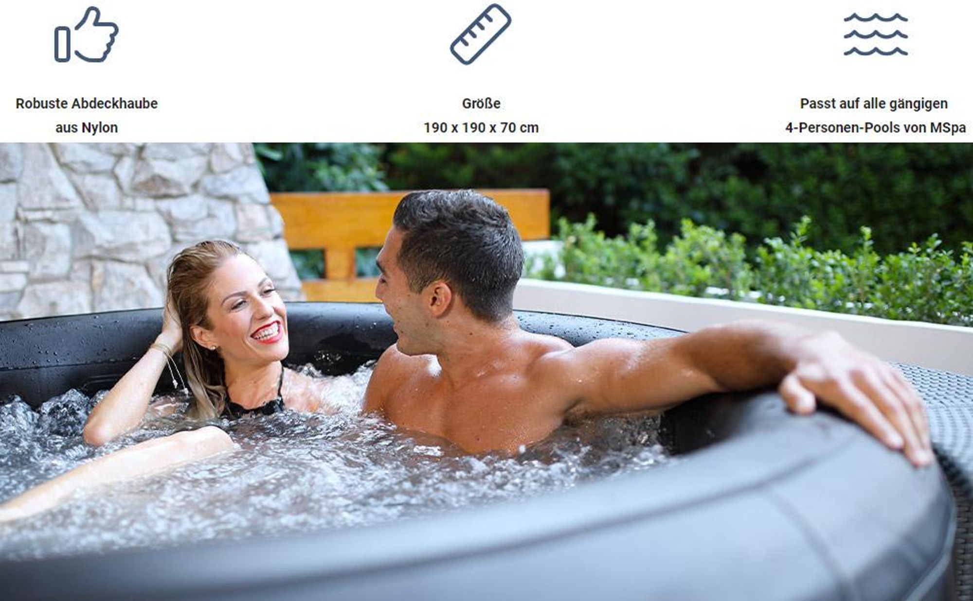 Mspa Whirlpool Abdeckung | 190x70cm - Abdeckhaube für 4 Personen Pool - Cover - Schutzhülle - Abdeckplane - Robust - Wärmespeicher - Nylon (Weiß)