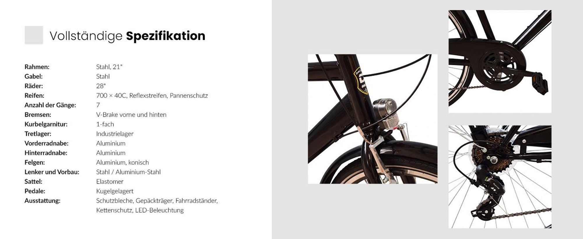 Dallas Bike Herrenfahrrad - Trekkingrad 28 Zoll - Stahlrahmen XL 21" - Schwarz - Shimano 7-Gang