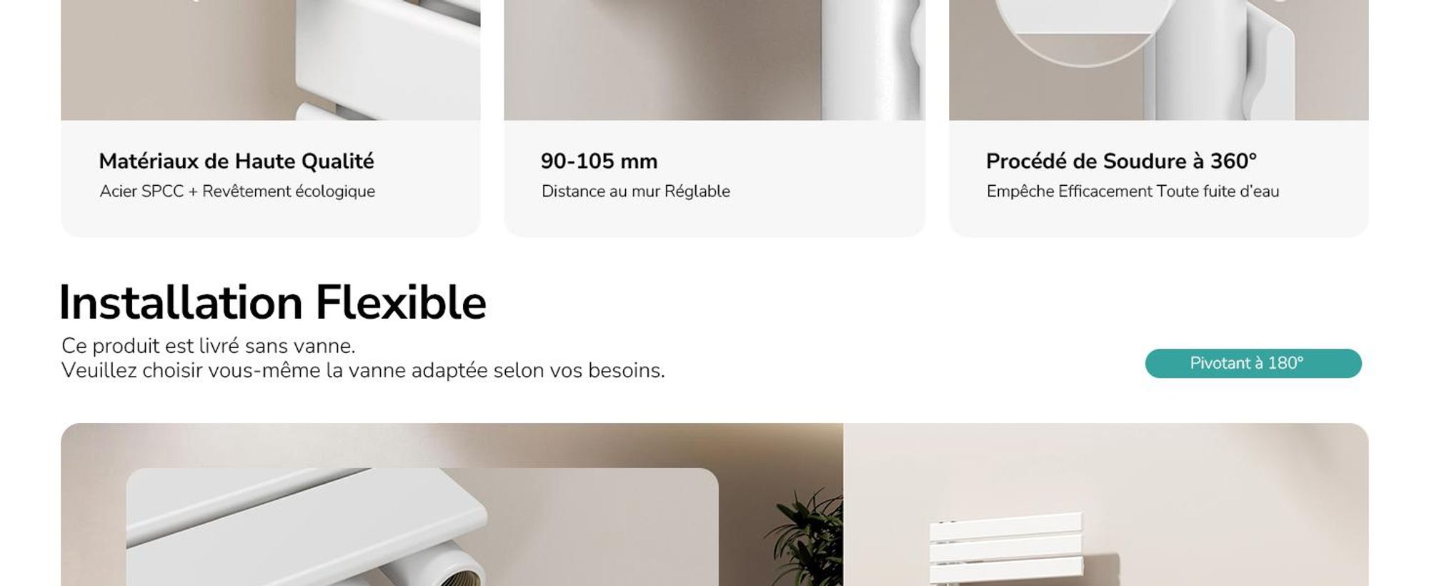 Radiateur de salle de bain EMKE Radiateur à panneaux Raccordement latéral Montage mural Eau chaude Sèche-serviettes Chauffe-serviettes 1041 x 400 mm Blanc sans thermoplongeur