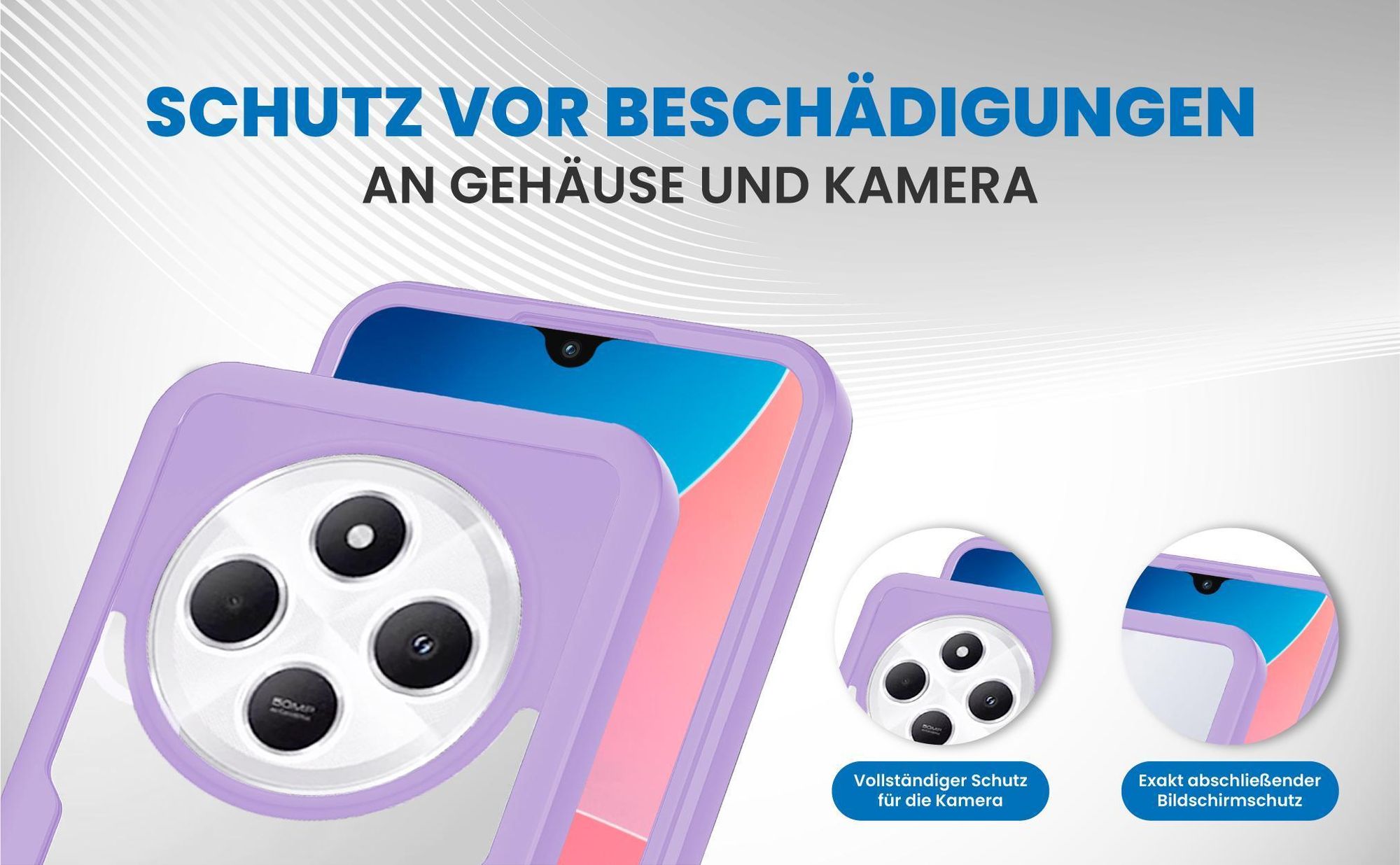 Violette 360 Grad Handyhülle für Xiaomi Redmi 14C Front und Backcover
