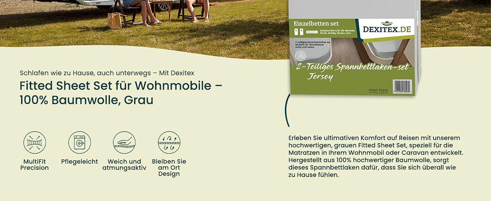 Wohnmobil in der Natur mit Spannbettlaken.